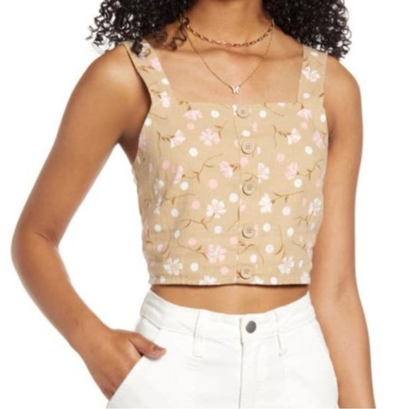 BP x Nordstrom Rack Floral Crop Top- Linen- Tan- Size XL- NWOT - Picture 1 of 6